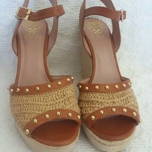 ✨NEW  Vince Camuto HALEN Studded Straw Espadrille Wedge Sandals